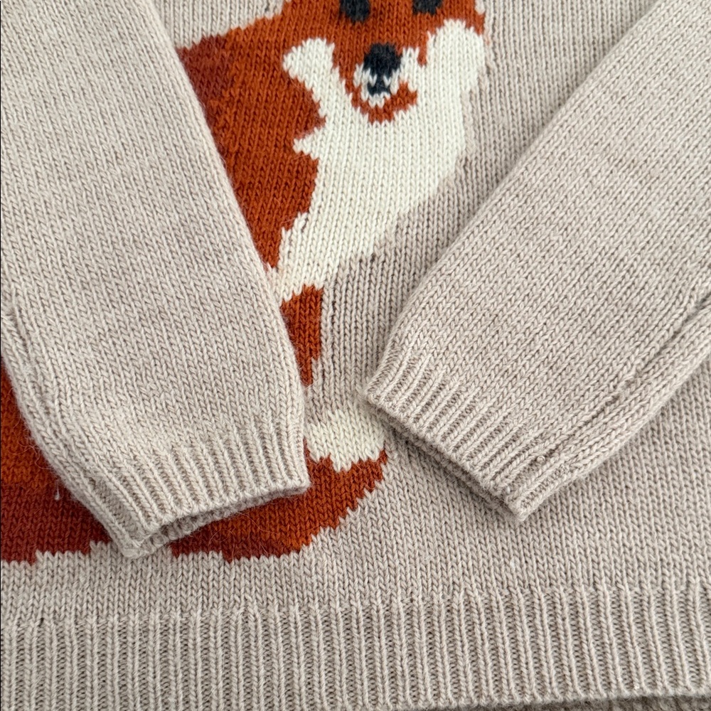 Garnet Hill Wool Blend Crewneck Sweater with Fox Intarsia- Warm Rust/Cream XS - Picture 11 of 13